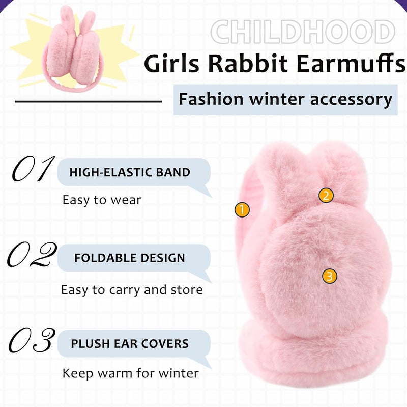 Peecabe Winter Kids Earmuffs Warm Girl Ear Muffs For Toddler Kid Children Earmuff with Cat Ears Girls Ear Warmer (Pink Bunny) - Image 2